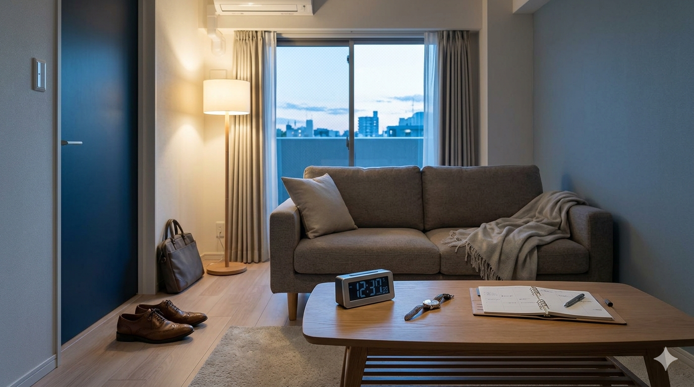 仕事終わりに疲れて動けない社会人をイメージしたカバー画像